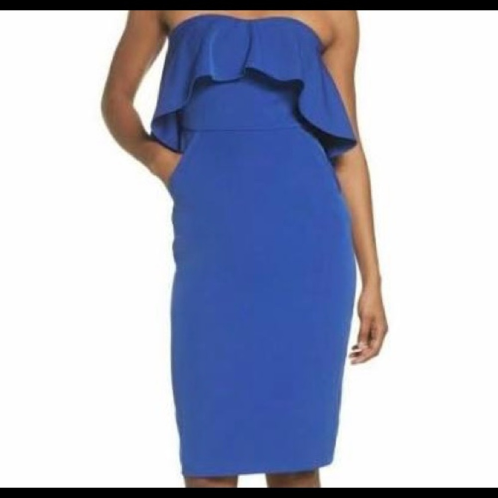 Chelsea28 Ruffle Strapless Cocktail Crepe Dress